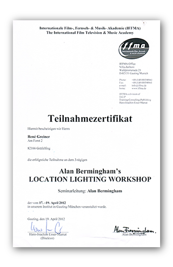 Zertifikat Alan Bermingham Workshop